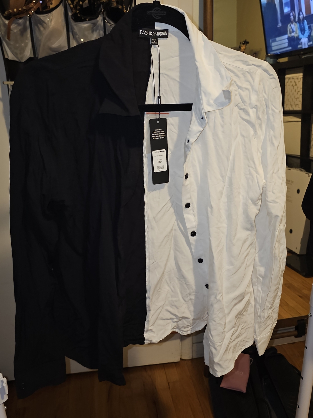 Fashion Nova Womens Two-Tone Black & White Button-Up Shirt